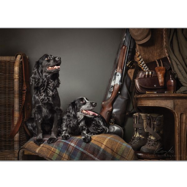 rice-and-squash-field-sports-still-life-kerto-2-black-cocker-spaniels-greeting-card